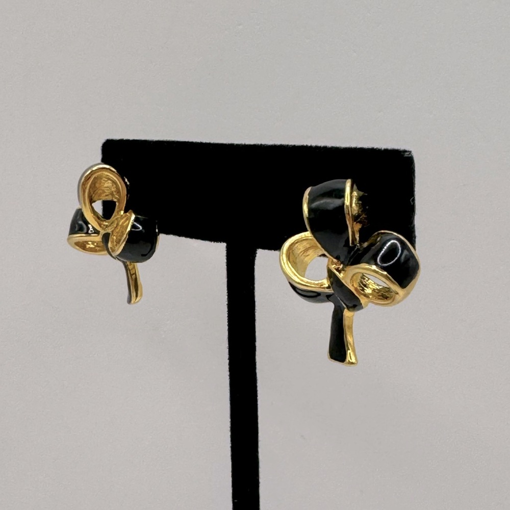 VINTAGE Enamel Bow Earrings - Picture 4 of 11